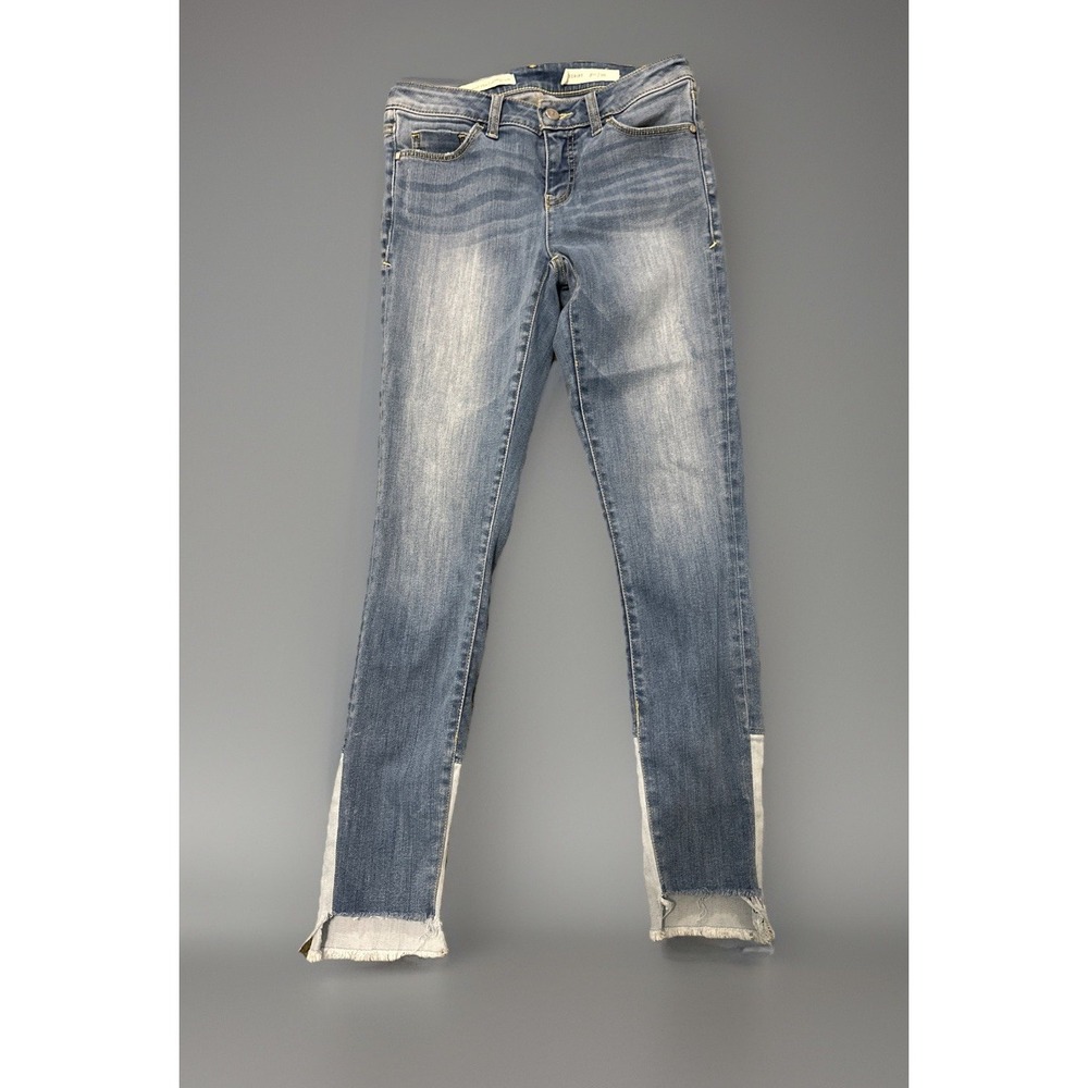 Pilcro and the Letterpress Jeans Womens 26 Blue Script Cropped Skinny Raw Hem